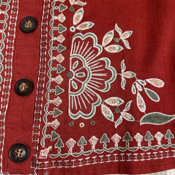 Blu Pepper Linen Blend Red Embroidered Mini Skirt Sz L NWT - Picture 3 of 7